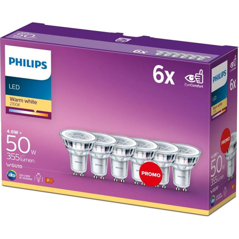 Philips LEDClassic spuldze 50W GU10 2700K 36D 6 GAB