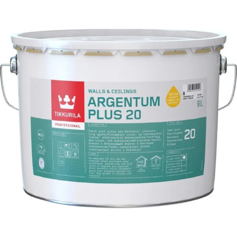 Tikkurila Argentum Plus 20 speciāla apdares krāsa sienām un griestiem iekštelpās, pusmatēta 18L