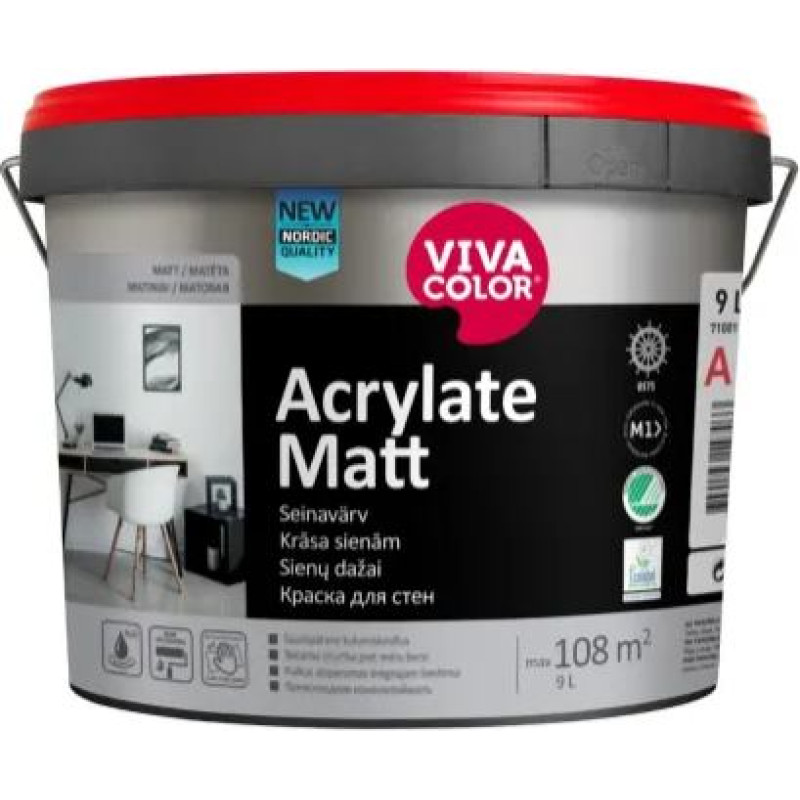 Vivacolor Acrylate  Matt mitrumizturīga sienas krāsa, matēta 9L