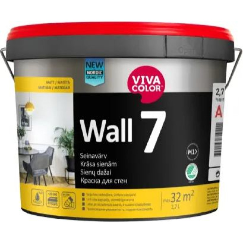 Vivacolor Wall 7 New matēta mazgājama krāsa sienām 11,7L