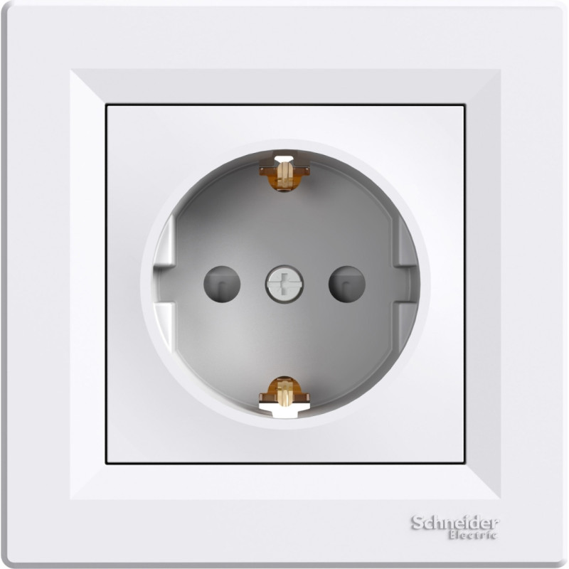 Schneider Electrics Kontaktligzda 1-v z/a (ar rāmi) ar zem. kontaktu aiz. balta Asfora