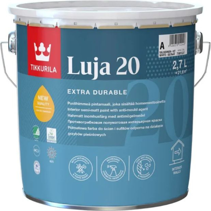 Tikkurila Luja 20 krāsa sienām, griestiem mitrām iekštelpām, pusmatēta 9L