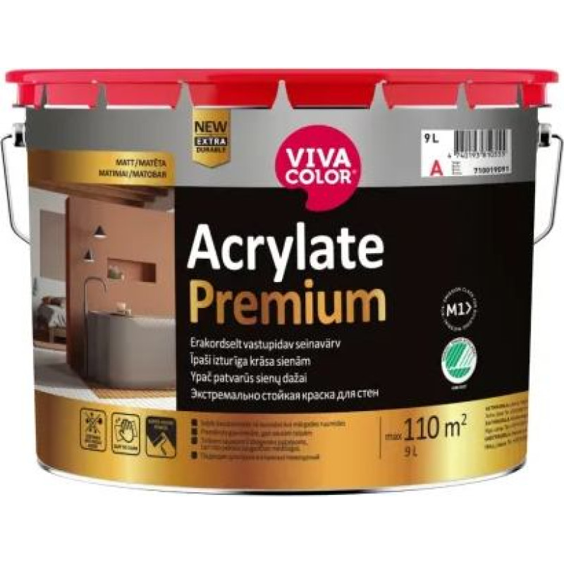 Vivacolor Acrylate Premium mitrumizturīga iekšdarbu krāsa ar pretpelējuma piedevām, matēta 0,9L