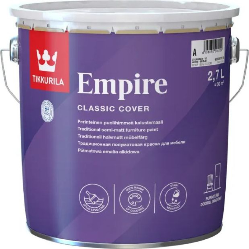 Tikkurila Empire Furniture Paint alkīda krāsa (želejveida), mēbelēm, iekšdarbiem 0.225L