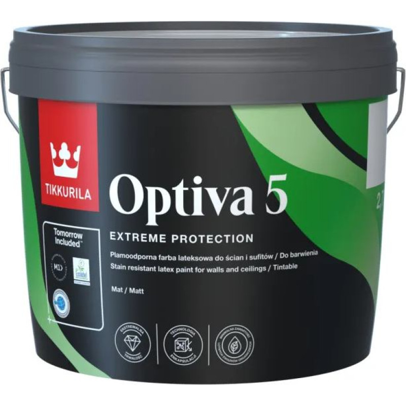 Tikkurila OPTIVA MATT sienu un griestu krāsa, noturīga, matēta [5] 0,9L