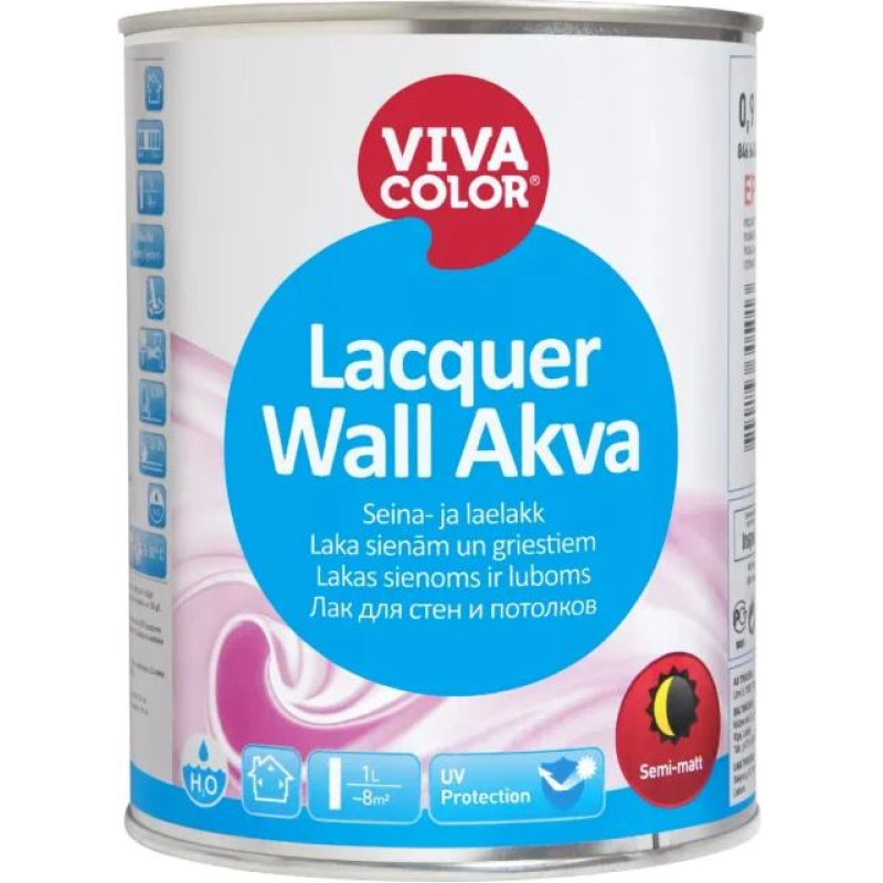 Vivacolor Lacquer WALL AKVA laka sienām un griestiem, pusmatēta 9L