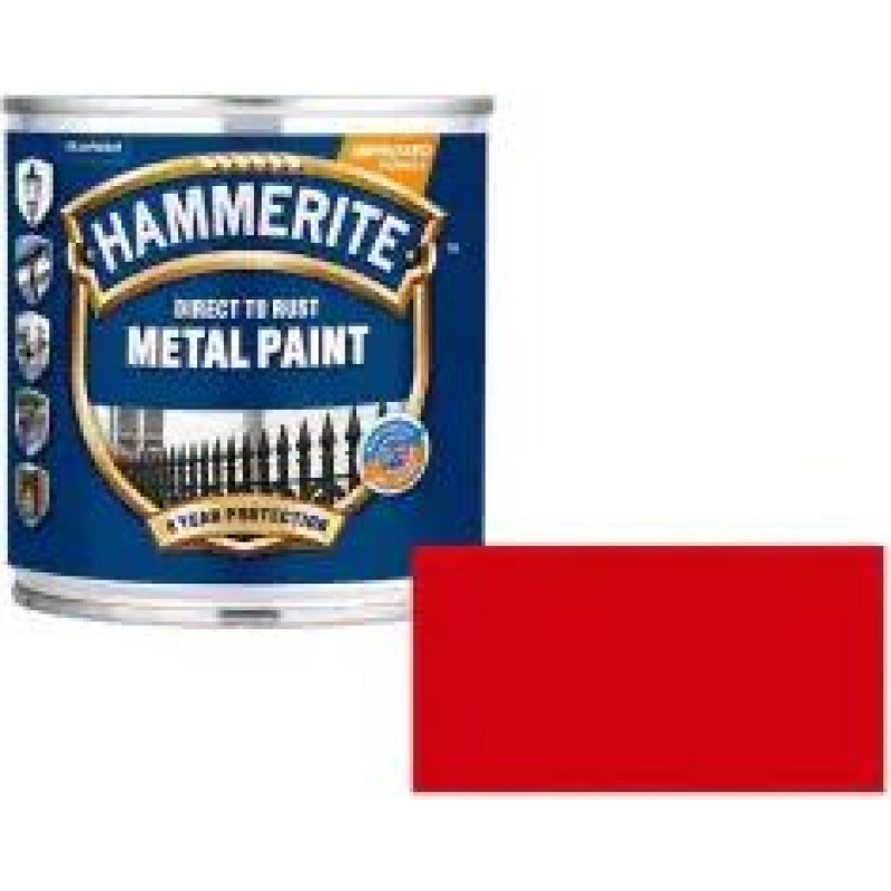 Hammerite Smooth Spīdīga aizsargkrāsa metāla virsmām, gluda virsma, sarkana 0.75L