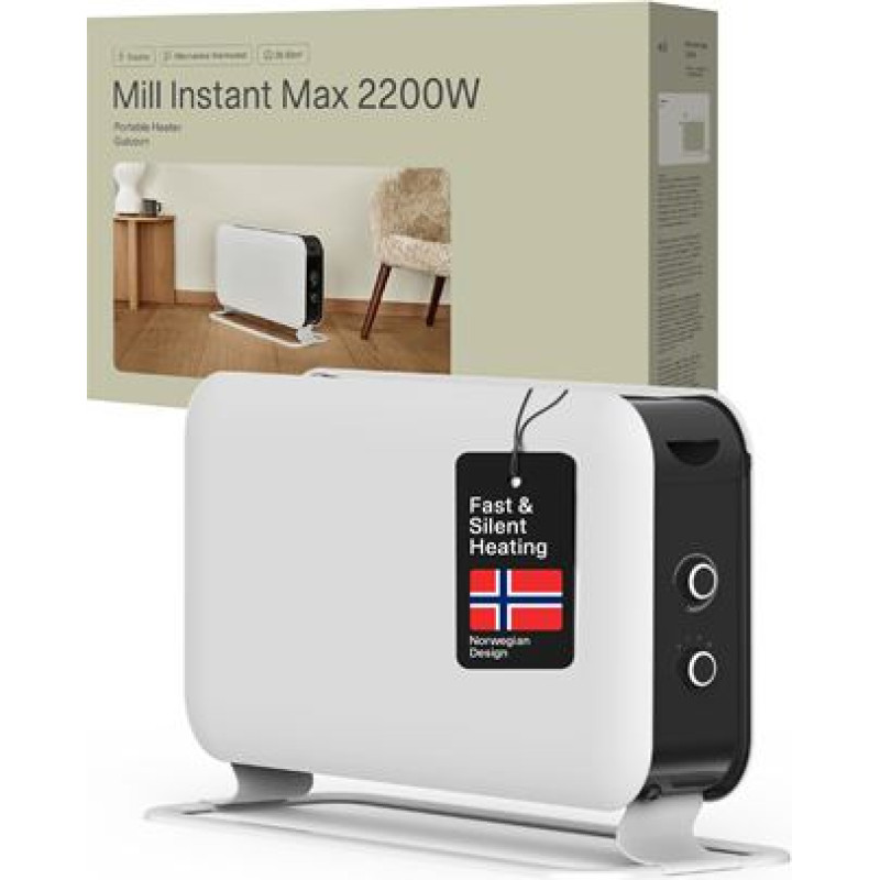 Mill CO2200MECMAX jaudīgs konvekcijas sildītājs – 2200 W līdz 30 m², balts