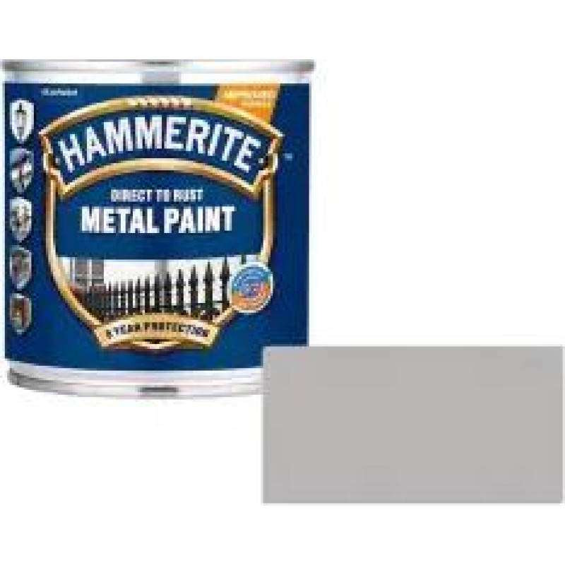 Hammerite Smooth Spīdīga aizsargkrāsa metāla virsmām, gluda virsma, sudraba 0.75L