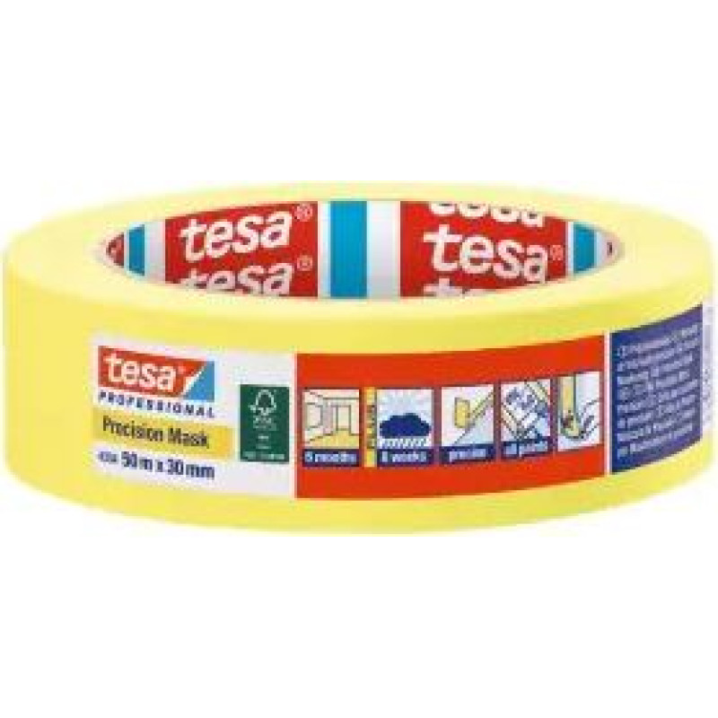 Tesa 4334 Precision Mask Krāsotāju lente iek&scaron;darbiem, dzeltena, 50mm x 50m