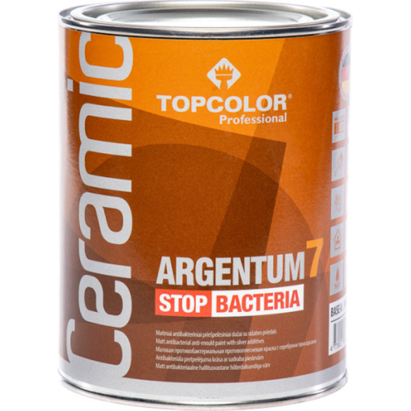 Topcolor CERAMIC ARGENTUM 7 1L antibakteriāla pretpelējuma krāsa iekšdarbiem