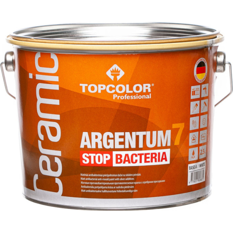 Topcolor CERAMIC ARGENTUM 7 5L antibakteriāla pretpelējuma krāsa iekšdarbiem