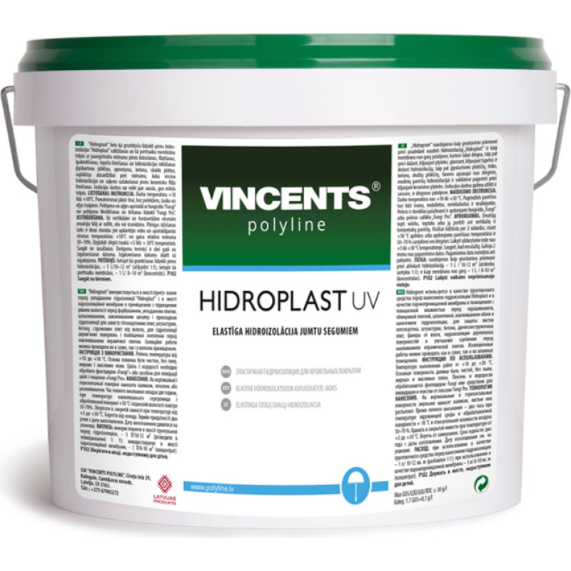Vincents Polyline HIDROPLAST UV elastīga, vienkomponenta, šķidrā membrāna jumta segumiem 15kg