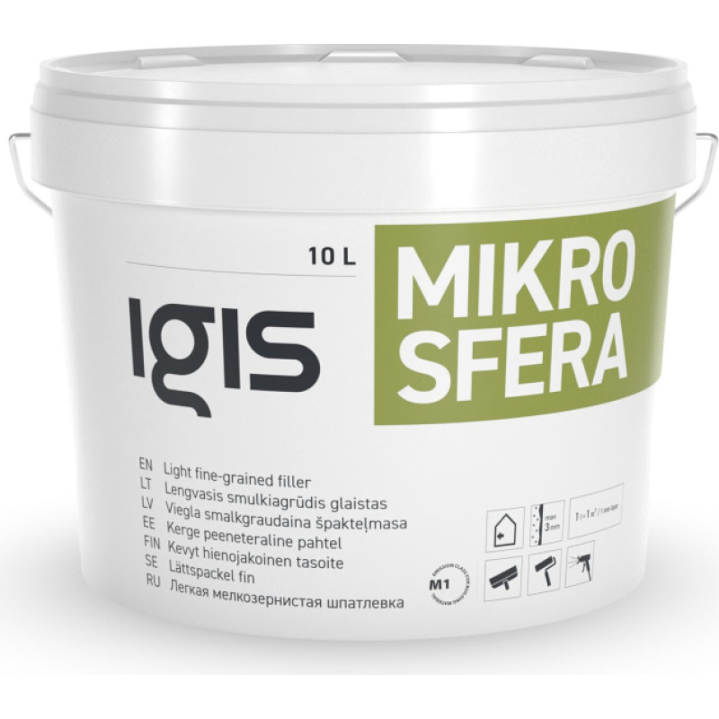 Igis Mikrosfera viegla smalkgraudainā špakteļmasa 10L