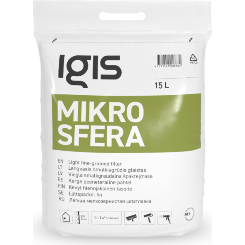 Igis Mikrosfera viegla smalkgraudainā špakteļmasa 17L maiss
