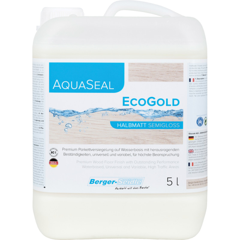Berger-Seidle AquaSeal EcoGold 5L, spīdīga, vienkomponenta, ūdens bāzes, augstākās klases grīdas laka