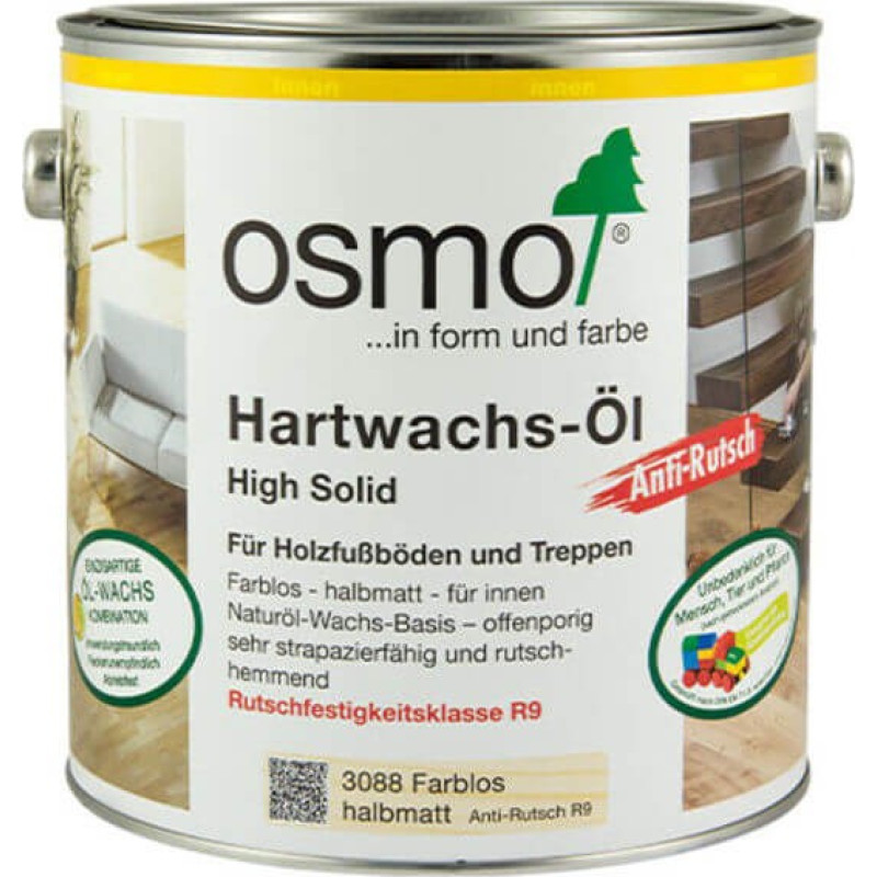 Osmo Hartwachs-Öl cietā vaska eļļa 3088 Anti-Rutsch (R9) pusmatēta 2,5L
