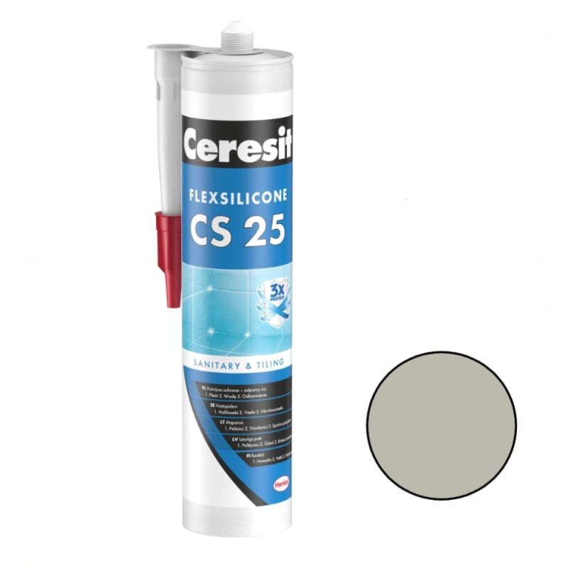 Ceresit CS 25 Sanitārais silikona hermētiķis, 280ml, platīna (14)