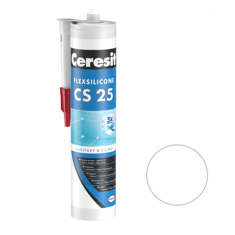 Ceresit CS 25 Sanitārais silikona hermētiķis, 280ml, caurspīdīgs
