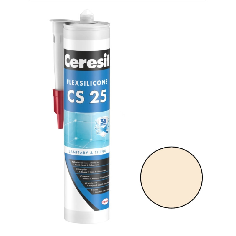 Ceresit CS 25 Sanitārais silikona hermētiķis, 280ml, manhatena (10)