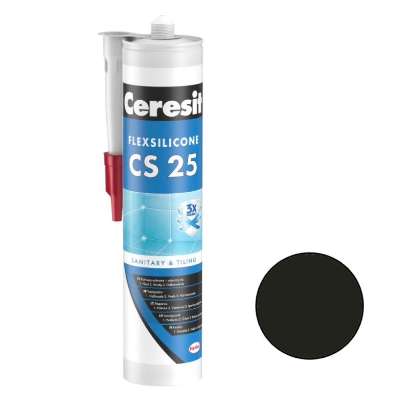 Ceresit CS 25 Sanitārais silikona hermētiķis, 280ml, ogļu melns (18)