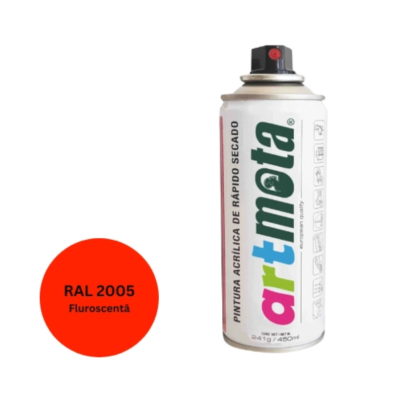 Artmota Akrila aerosola krāsa 450 ml, flouriscenta oranža, RAL2005