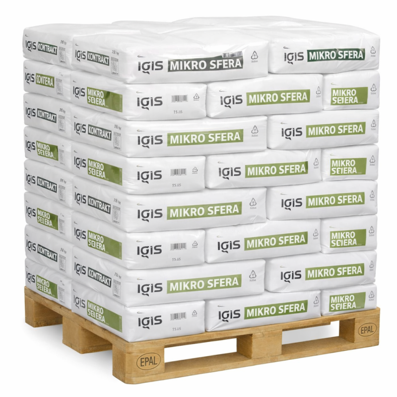 Igis Mikrosfera viegla smalkgraudainā špakteļmasa paletē 15L maiss, pilna palete 40 gb